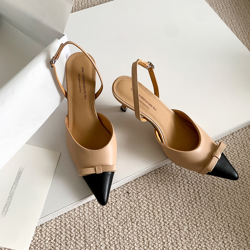 Elegant Backless Open-Toe Sandals with Bow Tie Detail - French Genuine Leather Thin-Heeled Summer Shoes for Women Elegant Backless Open-Toe Sandals with Bow Tie Detail - French Genuine Leather Thin-Heeled Summer Shoes for Women