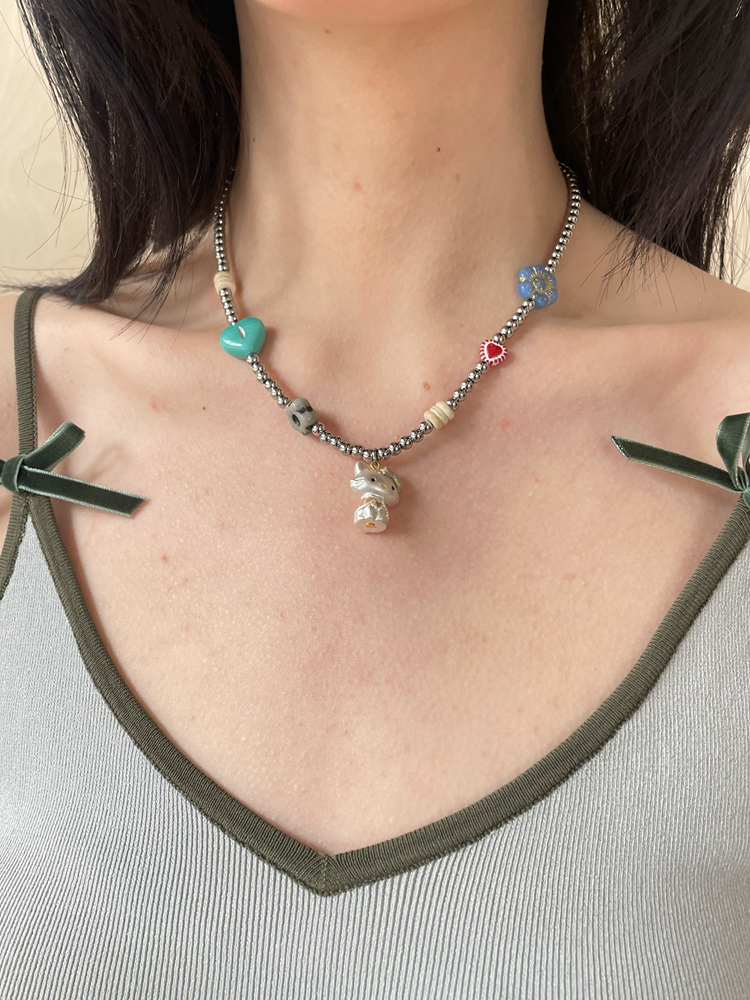 Elegant Cat Choker Necklace with Vintage Czech Beads | Unique Clavicle Chain for Women | Cute Cat Jewelry for Fashion Lovers Elegant Cat Choker Necklace with Vintage Czech Beads | Unique Clavicle Chain for Women | Cute Cat Jewelry for Fashion Lovers