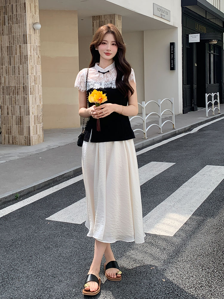 Elegant Chinese-Style Lace Spliced Two-Piece Skirt Set for Women - Retro Summer 2025 Half Skirt Fashion Elegant Chinese-Style Lace Spliced Two-Piece Skirt Set for Women - Retro Summer 2025 Half Skirt Fashion
