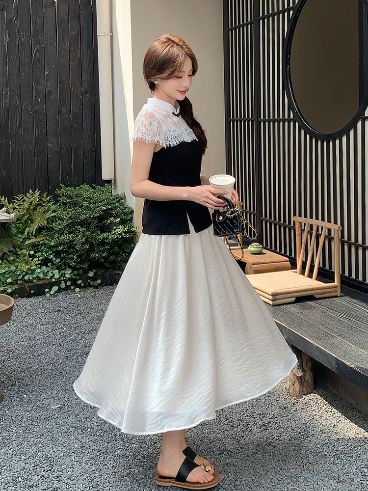 Elegant Chinese-Style Lace Spliced Two-Piece Skirt Set for Women - Retro Summer 2025 Half Skirt Fashion Elegant Chinese-Style Lace Spliced Two-Piece Skirt Set for Women - Retro Summer 2025 Half Skirt Fashion