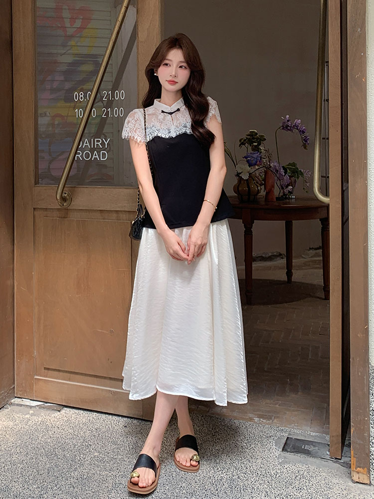 Elegant Chinese-Style Lace Spliced Two-Piece Skirt Set for Women - Retro Summer 2025 Half Skirt Fashion Elegant Chinese-Style Lace Spliced Two-Piece Skirt Set for Women - Retro Summer 2025 Half Skirt Fashion