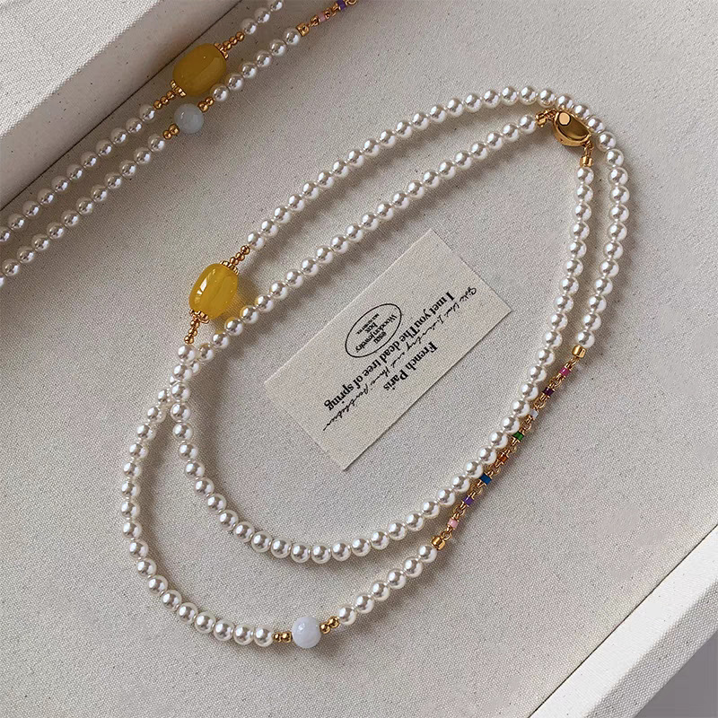 Elegant Chinese-Style Long Pearl Necklace for Women - Green Jade Agate Light Luxury Niche Sweater Chain