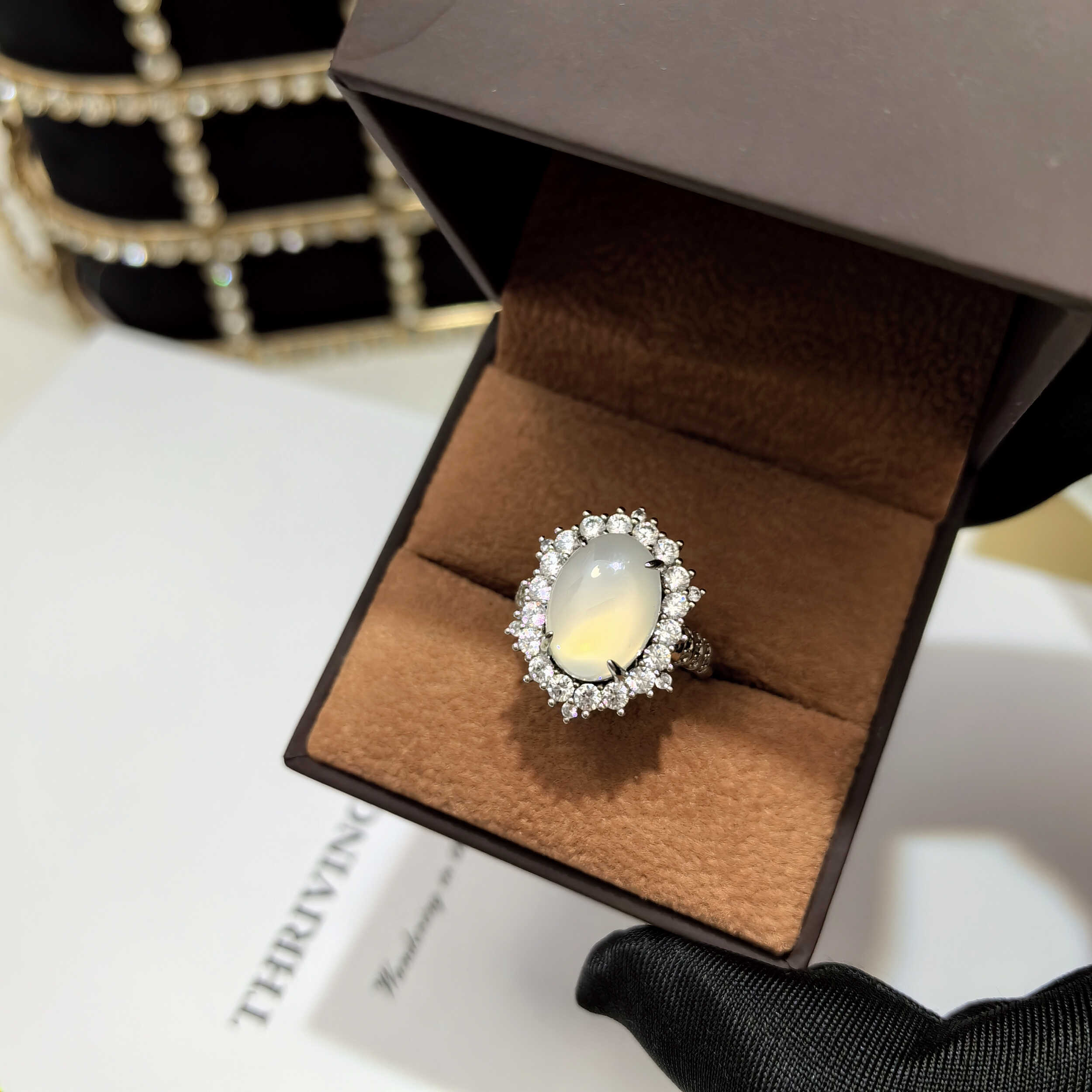 Elegant Chinese-Style Natural Ice Imitation White Jade Open Finger Ring for Women - Unique High-End Light Luxury Fashion Accessory Elegant Chinese-Style Natural Ice Imitation White Jade Open Finger Ring for Women - Unique High-End Light Luxury Fashion Accessory