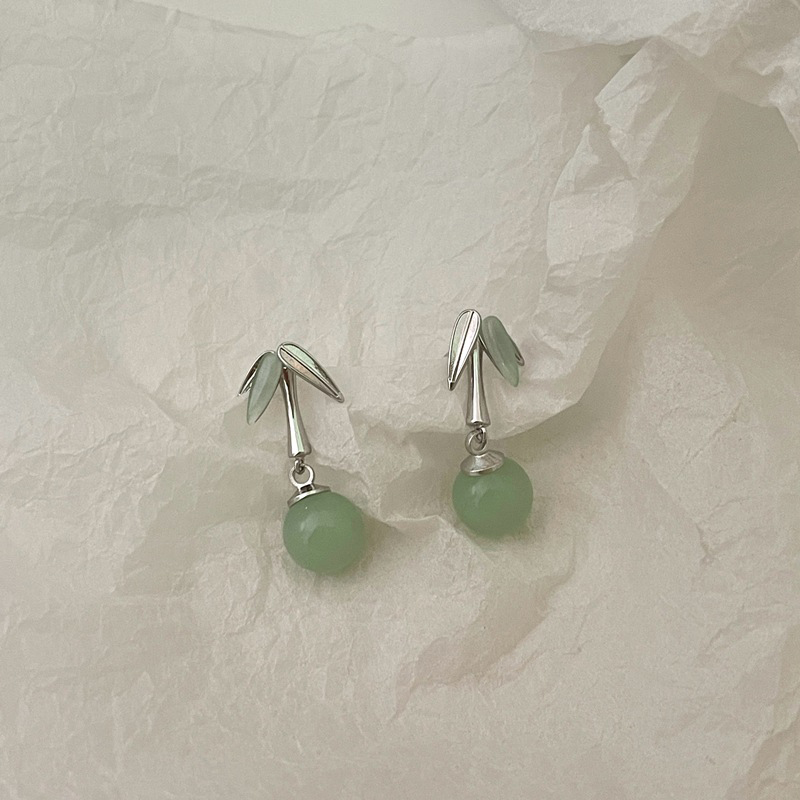 Elegant Chinese-Style Round Bead Pendant Earrings for Girls, High-End Bamboo Leaf Ear Studs, Fresh National Style Accessories Elegant Chinese-Style Round Bead Pendant Earrings for Girls, High-End Bamboo Leaf Ear Studs, Fresh National Style Accessories