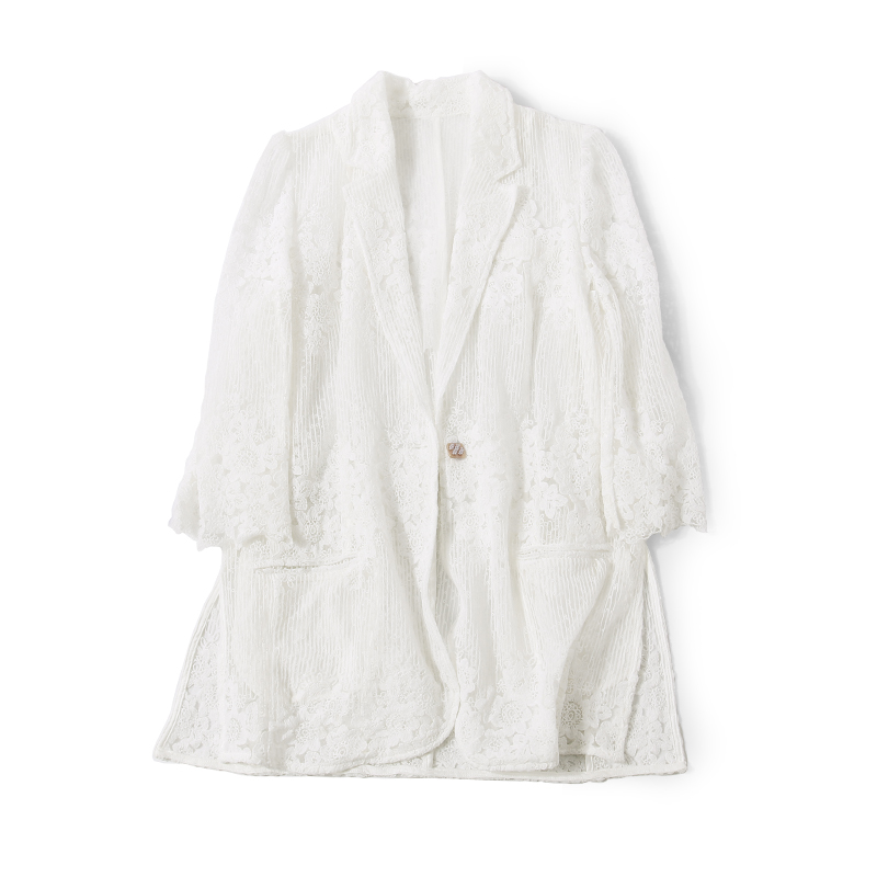 Elegant Embroidered Sheer Mesh One-Button Summer Suit Jacket for Women - Fashionable European Style Air Conditioning Layering Piece Elegant Embroidered Sheer Mesh One-Button Summer Suit Jacket for Women - Fashionable European Style Air Conditioning Layering Piece