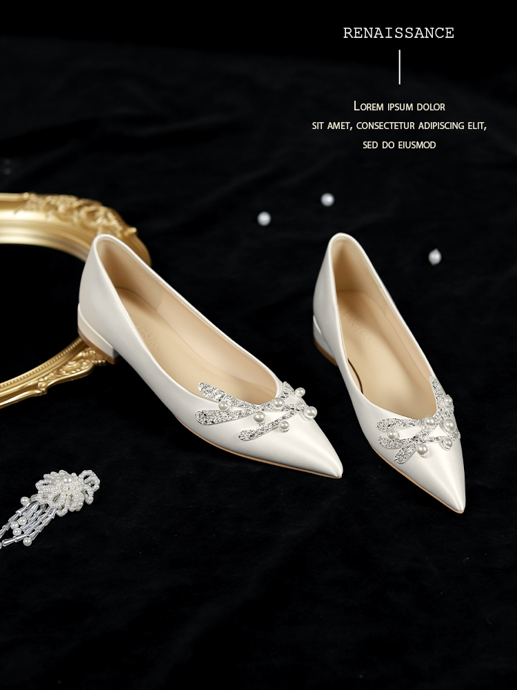 Elegant Flat Wedding Shoes for Brides - French Style Low-Heeled Loafers, Comfortable Everyday Wear, Chic Niche Design