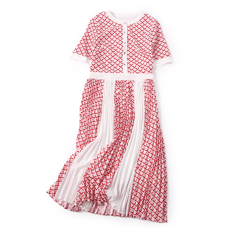 Elegant Floral Color Block Spliced Pleated Dress - Summer Casual Round Neck Fashion Inspired by European Styles Elegant Floral Color Block Spliced Pleated Dress - Summer Casual Round Neck Fashion Inspired by European Styles