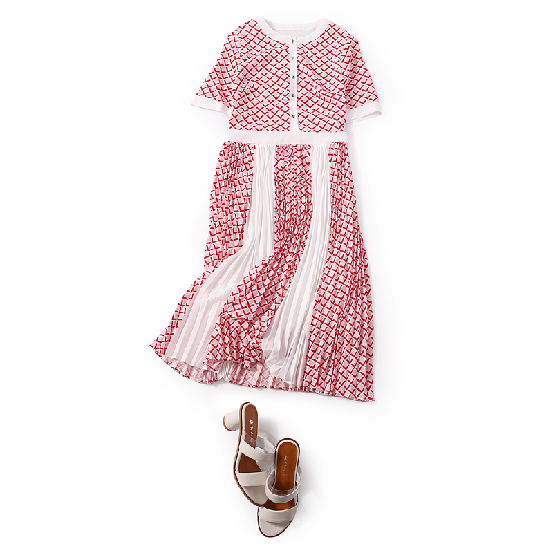 Elegant Floral Color Block Spliced Pleated Dress - Summer Casual Round Neck Fashion Inspired by European Styles Elegant Floral Color Block Spliced Pleated Dress - Summer Casual Round Neck Fashion Inspired by European Styles