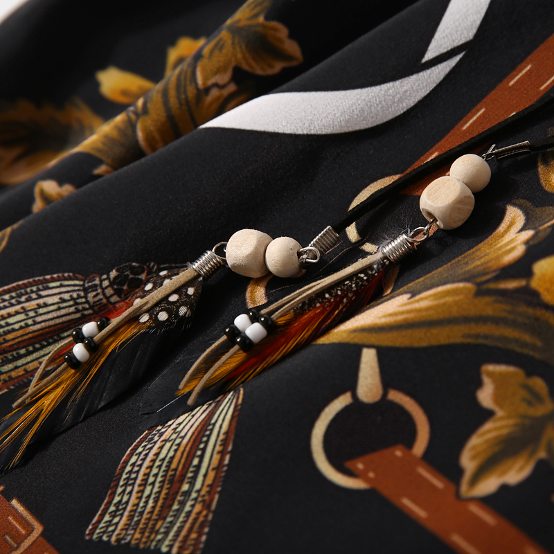 Elegant Floral Side Split Silk Dress – Retro European Summer Style, Loose Fit, Perfect for 90s and Y2K Fashion Lovers