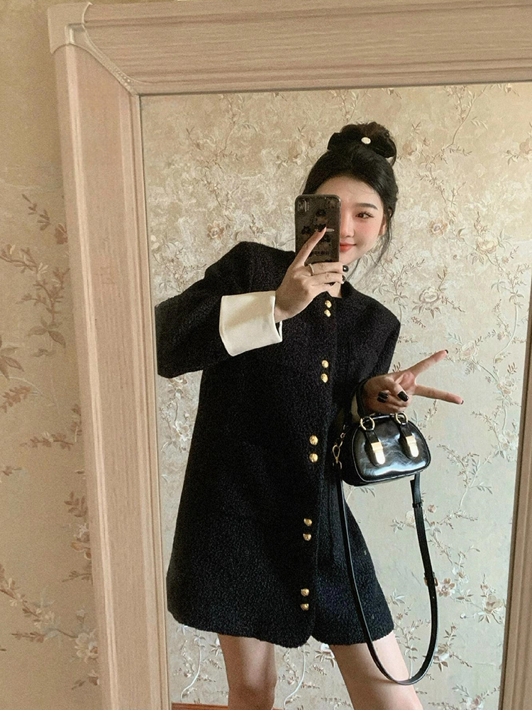 Elegant French-Style Mid-Length Woolen Coat for Women, Loose-Fitting Padded Winter Overcoat, Slimming Thick Outerwear Elegant French-Style Mid-Length Woolen Coat for Women, Loose-Fitting Padded Winter Overcoat, Slimming Thick Outerwear