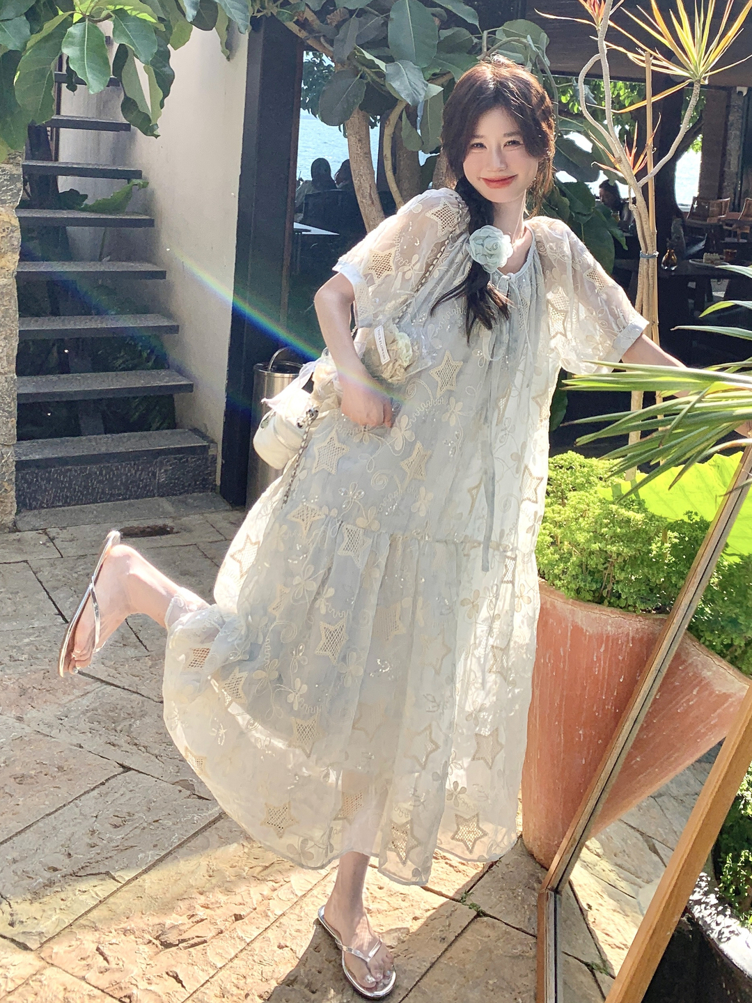 Elegant French-Style Patchwork Embroidered Dress - Short Sleeve, Waist-Cinching, Slim Fit - Summer 2025 Fashion Elegant French-Style Patchwork Embroidered Dress - Short Sleeve, Waist-Cinching, Slim Fit - Summer 2025 Fashion