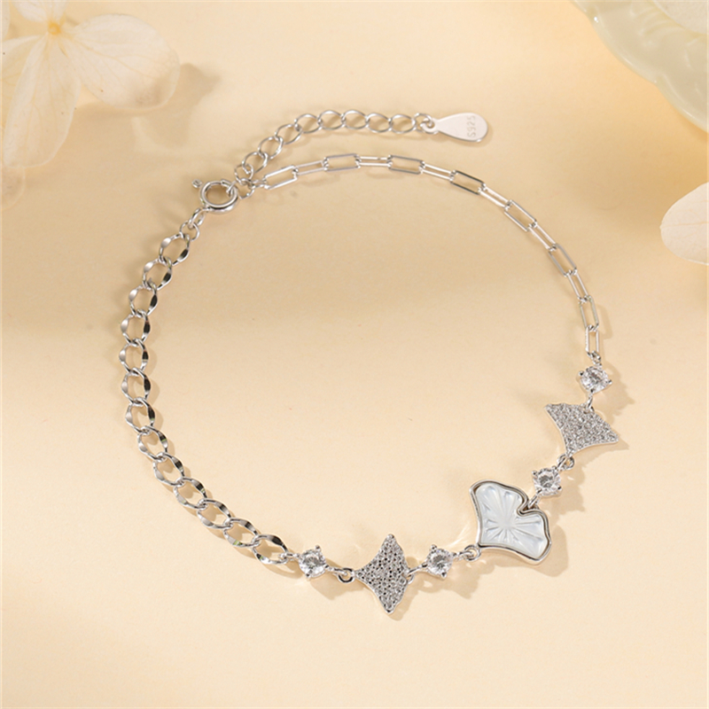 Elegant Ginkgo Leaf S925 Pure Silver Bracelet and Women's Lapel Pin Set, Exquisite Handcrafted Jewelry, Nature-Inspired Accessory