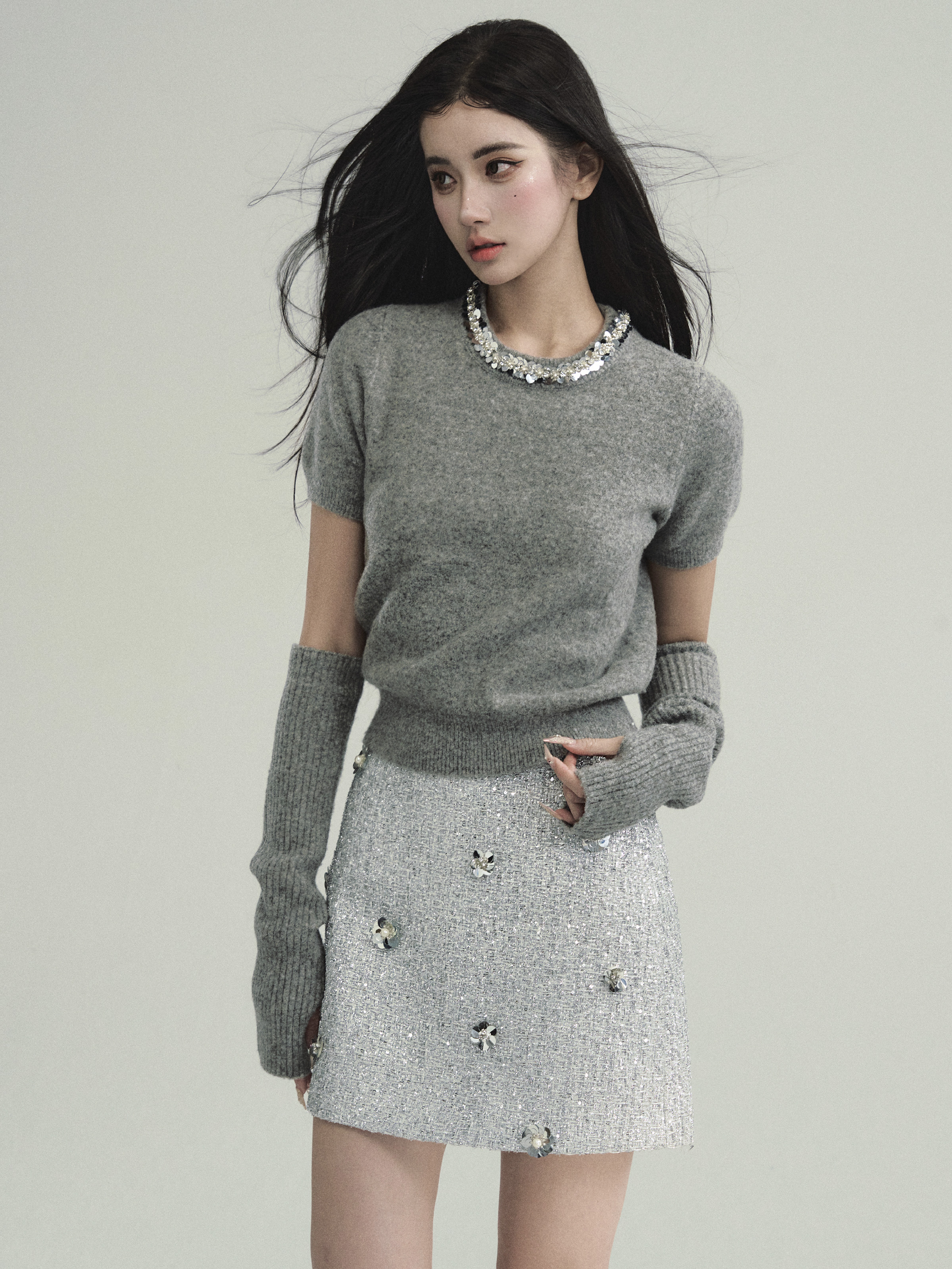 Elegant Glass Starlight Beaded Flower Sequin Mini Skirt in Chanel Style - Exquisite Fashion for Y2K and Korean Style Lovers Elegant Glass Starlight Beaded Flower Sequin Mini Skirt in Chanel Style - Exquisite Fashion for Y2K and Korean Style Lovers