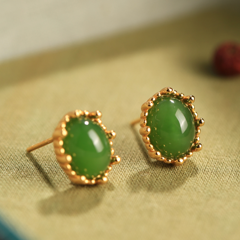 Elegant Hetian Jade & Pure Silver Earrings for Women, Exquisite Niche Design, High-End Light Luxury Jadeite Jewelry