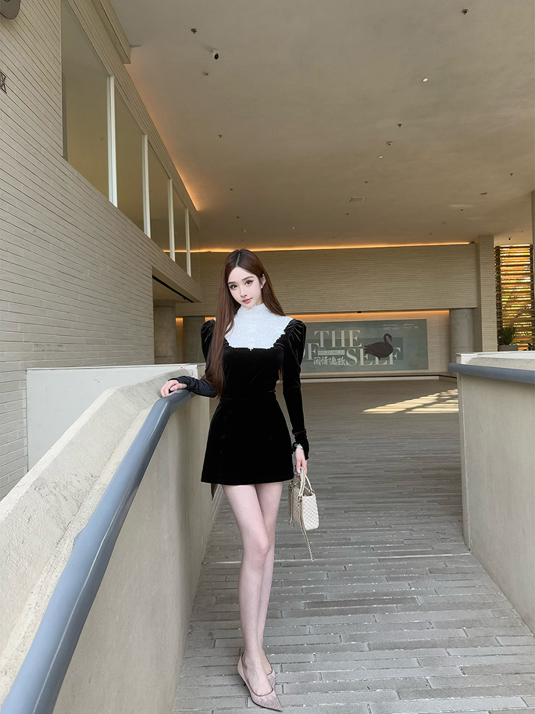 Elegant High-End Lace Splicing Dress for Women - Dark Night Rose | Spring & Summer Short Dress in Lady Style Elegant High-End Lace Splicing Dress for Women - Dark Night Rose | Spring & Summer Short Dress in Lady Style