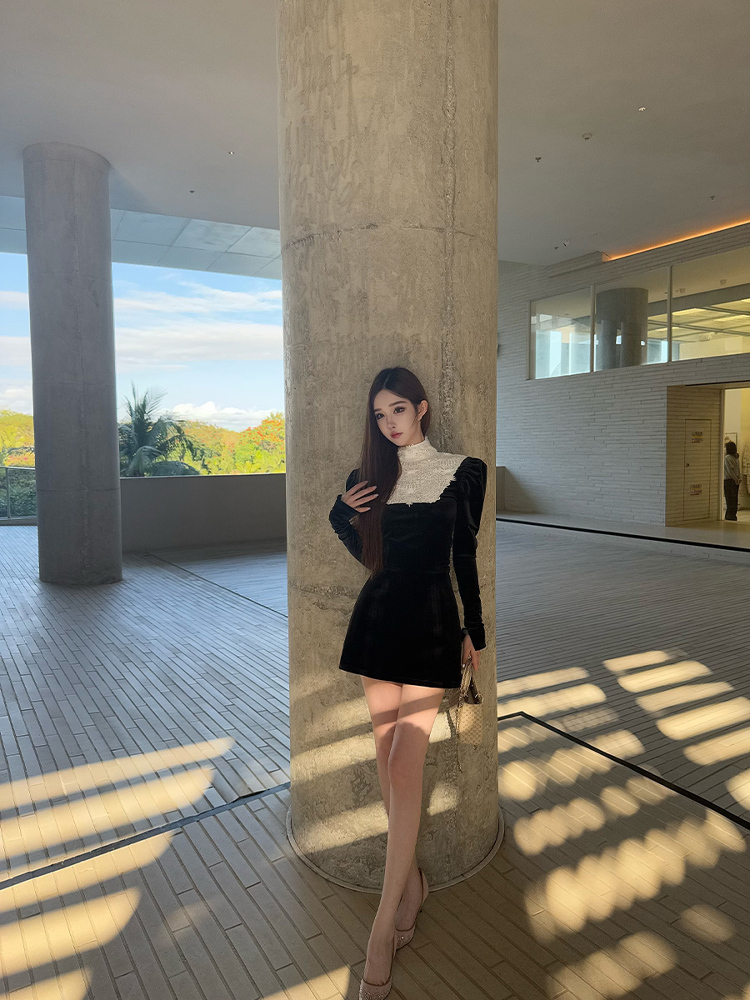 Elegant High-End Lace Splicing Dress for Women - Dark Night Rose | Spring & Summer Short Dress in Lady Style Elegant High-End Lace Splicing Dress for Women - Dark Night Rose | Spring & Summer Short Dress in Lady Style