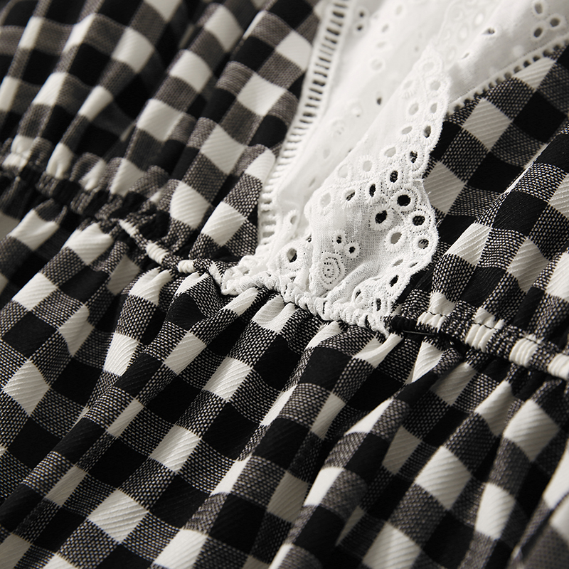 Elegant Hollow Embroidery Lace V-Neck Ruffle Casual Dress for Women - Summer 90s Inspired European Style with Elastic Waist Elegant Hollow Embroidery Lace V-Neck Ruffle Casual Dress for Women - Summer 90s Inspired European Style with Elastic Waist