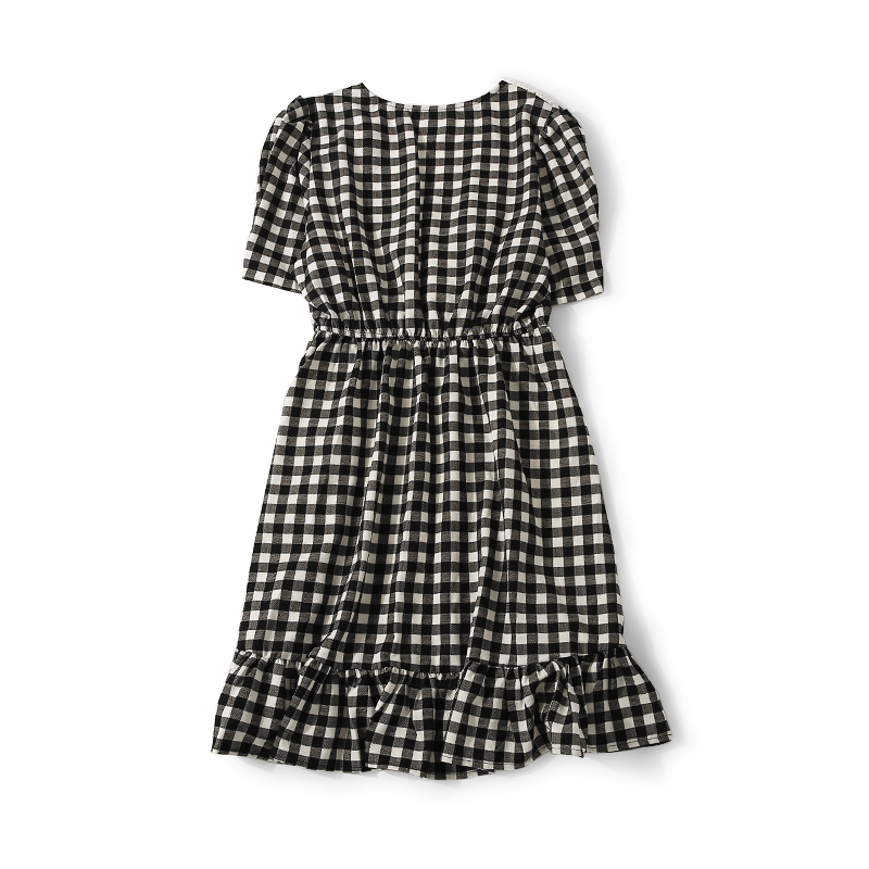 Elegant Hollow Embroidery Lace V-Neck Ruffle Casual Dress for Women - Summer 90s Inspired European Style with Elastic Waist Elegant Hollow Embroidery Lace V-Neck Ruffle Casual Dress for Women - Summer 90s Inspired European Style with Elastic Waist