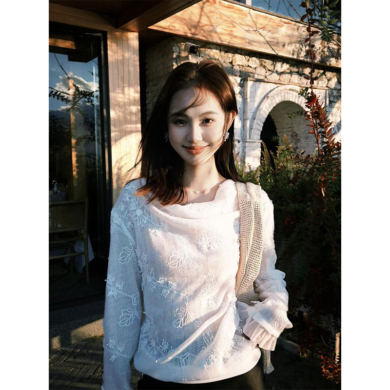 Elegant Hollow White Lace Edge Top - Unique Temperament Fashion Blouse for Women - Chic & Exquisite Style Elegant Hollow White Lace Edge Top - Unique Temperament Fashion Blouse for Women - Chic & Exquisite Style