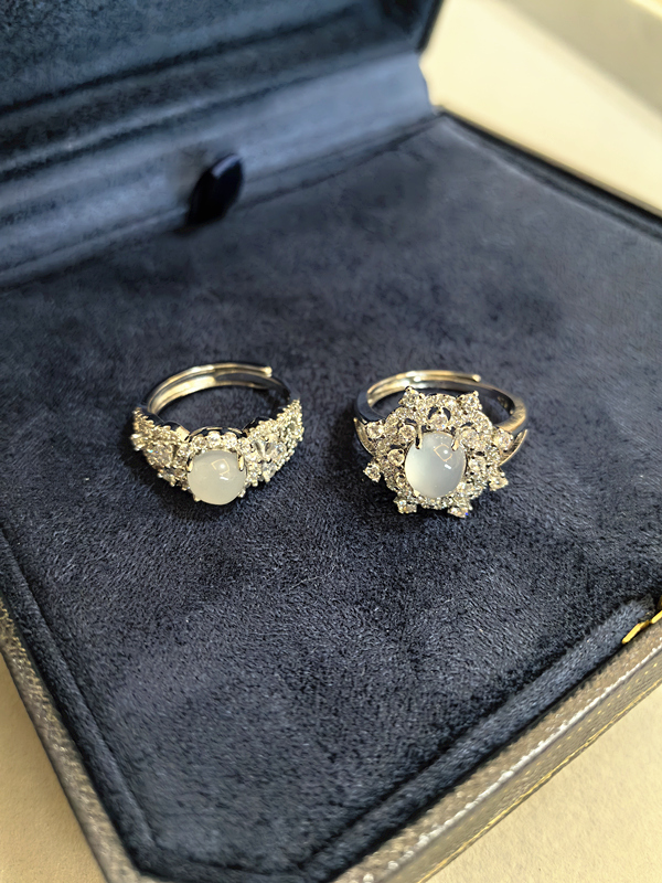 Elegant Imitation White Jade Agate Zircon Ring for Women, Pure Silver, High-Quality Light Luxury Index Finger Jewelry Elegant Imitation White Jade Agate Zircon Ring for Women, Pure Silver, High-Quality Light Luxury Index Finger Jewelry