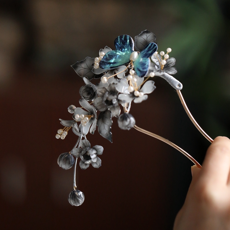 Elegant Ink Wash Flower Hairpin - U-Shaped Ancient Style Hair Accessory for Hanfu, Qipao, and Horse-Face Skirt