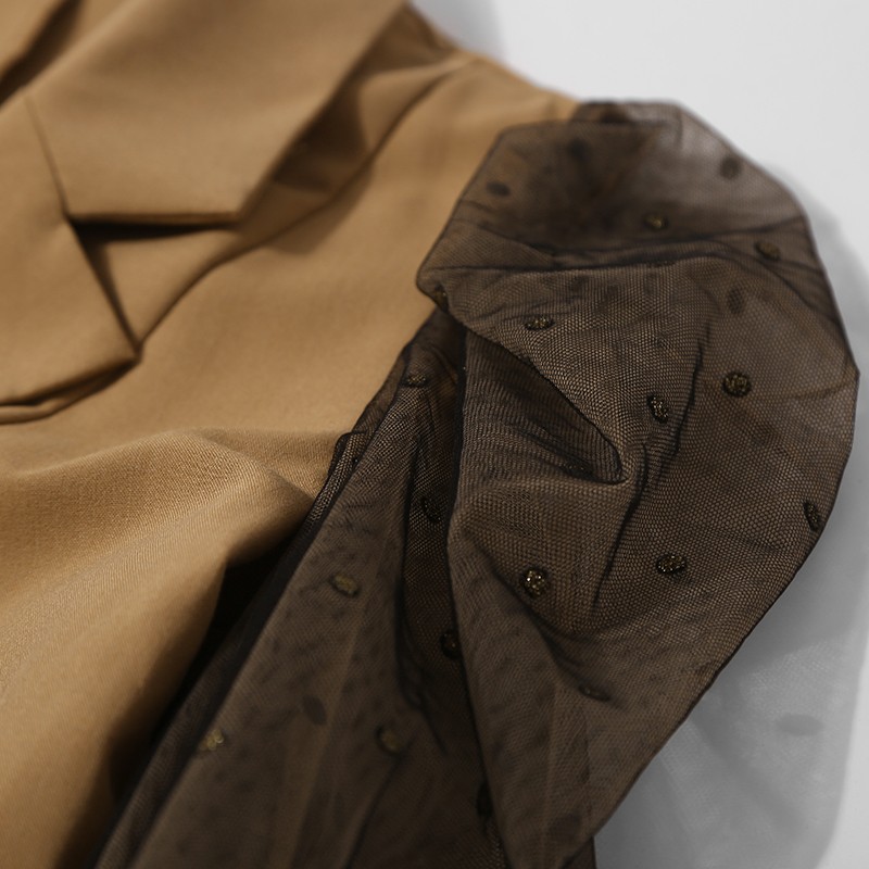 Elegant Lapel Double-Breasted Rhinestone Mesh Sleeve Casual Dress Coat for Women - European Spring Autumn Fashion Trend Elegant Lapel Double-Breasted Rhinestone Mesh Sleeve Casual Dress Coat for Women - European Spring Autumn Fashion Trend