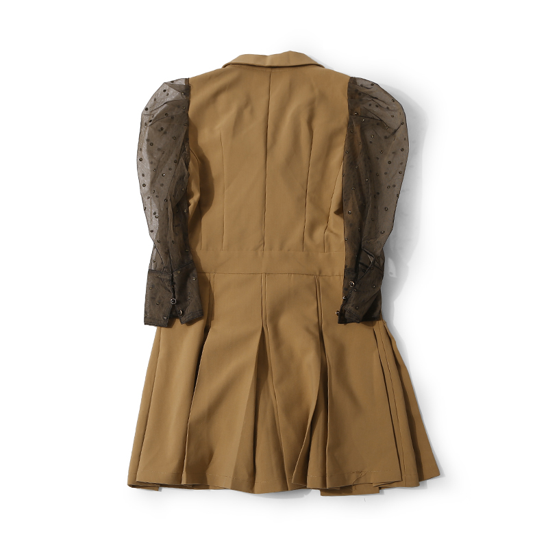 Elegant Lapel Double-Breasted Rhinestone Mesh Sleeve Casual Dress Coat for Women - European Spring Autumn Fashion Trend Elegant Lapel Double-Breasted Rhinestone Mesh Sleeve Casual Dress Coat for Women - European Spring Autumn Fashion Trend