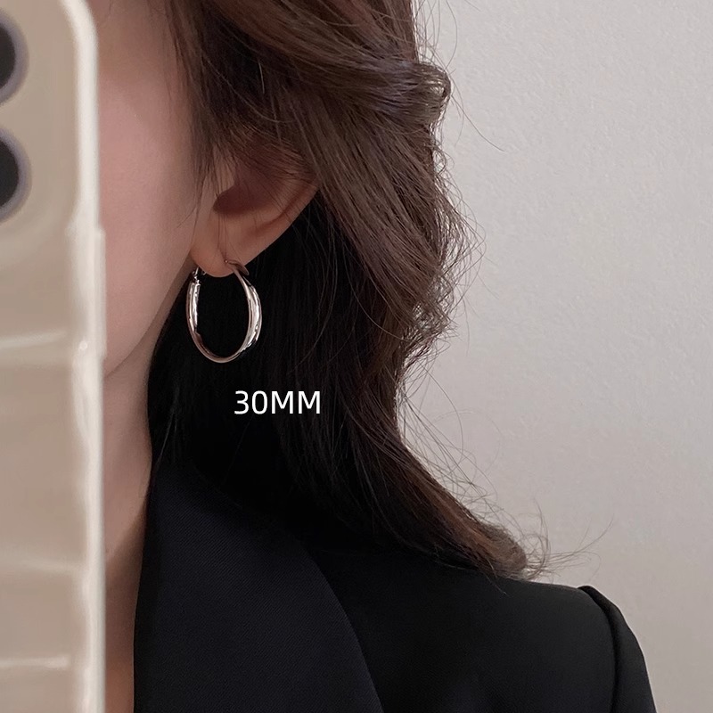 Elegant Large Glossy Hoop Earrings for Women - Simple Stud Design, Chic Parisian Style, Timeless Fashion Accessory