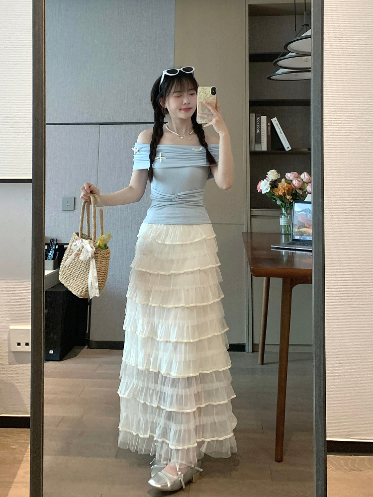 Elegant Layered White Midi Skirt for Summer - Flattering Half-Length Cake Skirt, Sweet and Delicate Style
