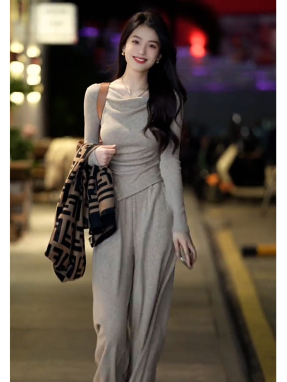 Elegant Off-Shoulder Long Sleeve Top & Wide-Leg Pants Two-Piece Set for Women - French Style Casual Autumn Winter Outfit Elegant Off-Shoulder Long Sleeve Top & Wide-Leg Pants Two-Piece Set for Women - French Style Casual Autumn Winter Outfit