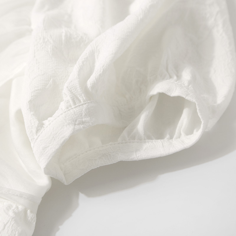 Elegant One-Shoulder Tie Bow Jacquard Dress with Puff Sleeves - Summer European Style for Women