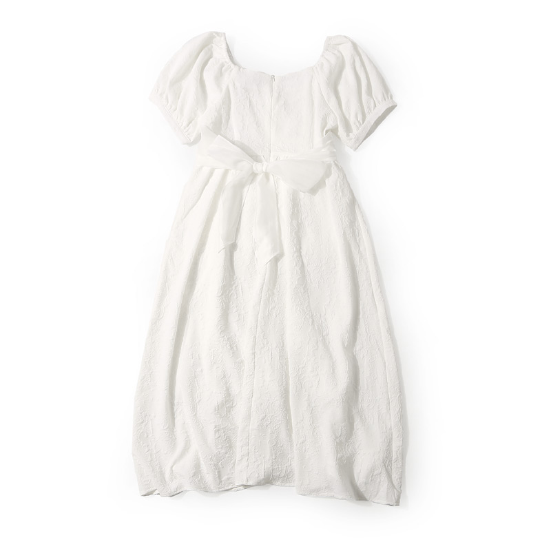 Elegant One-Shoulder Tie Bow Jacquard Dress with Puff Sleeves - Summer European Style for Women Elegant One-Shoulder Tie Bow Jacquard Dress with Puff Sleeves - Summer European Style for Women