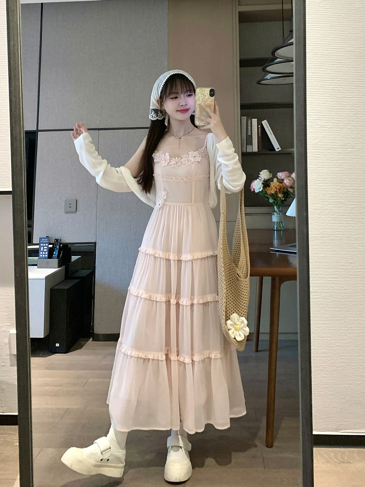 Elegant Pink Spaghetti Strap Dress with Flared Skirt - 2025 Spring/Summer Vacation Style, Perfect for Y2K and 90s Fashion Lovers