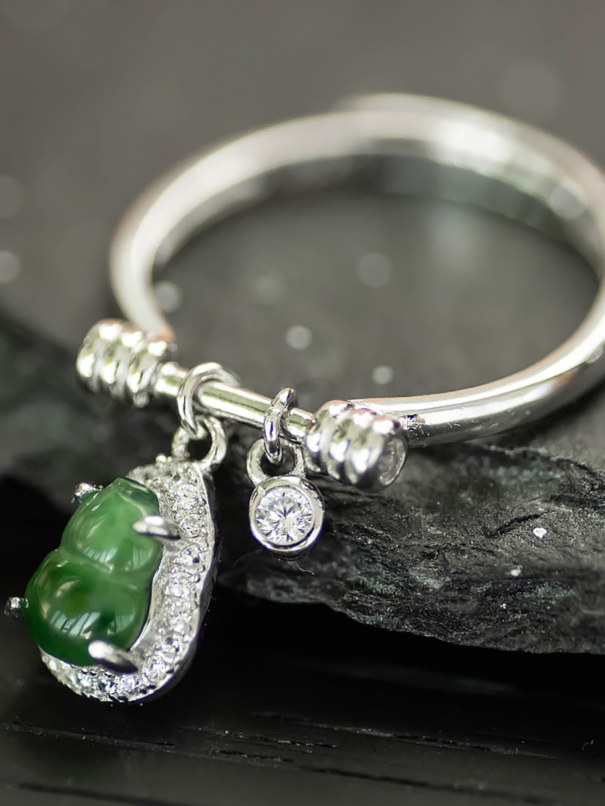 Elegant Pure Silver 925 Jade Gourd Open Ring - Chinese Style National Wind Jewelry, Unique Niche Design