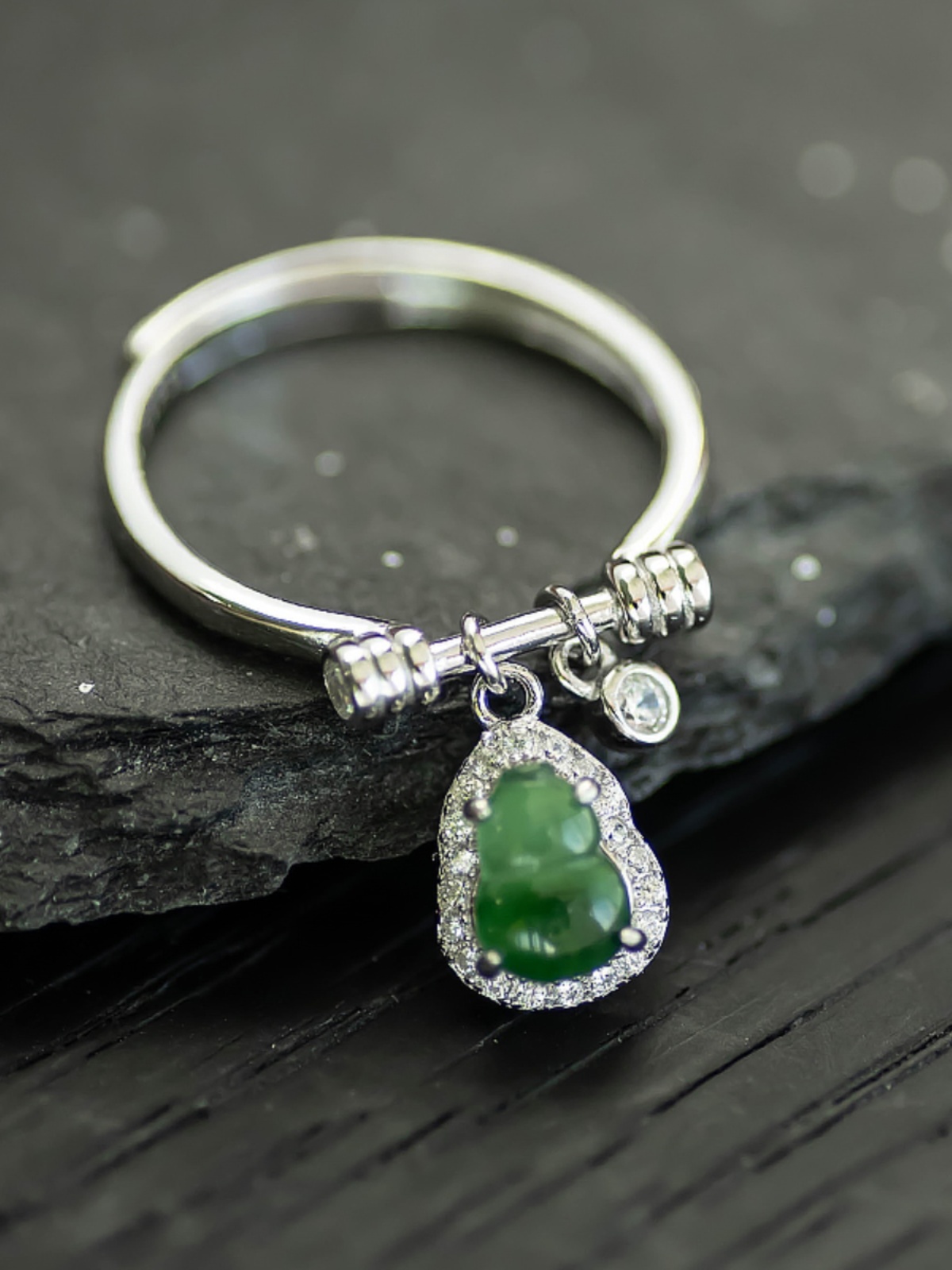 Elegant Pure Silver 925 Jade Gourd Open Ring - Chinese Style National Wind Jewelry, Unique Niche Design Elegant Pure Silver 925 Jade Gourd Open Ring - Chinese Style National Wind Jewelry, Unique Niche Design