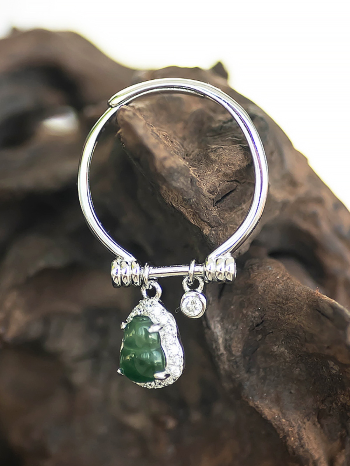 Elegant Pure Silver 925 Jade Gourd Open Ring - Chinese Style National Wind Jewelry, Unique Niche Design Elegant Pure Silver 925 Jade Gourd Open Ring - Chinese Style National Wind Jewelry, Unique Niche Design