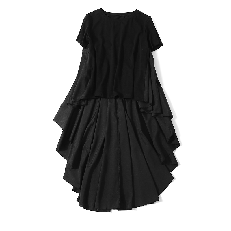 Elegant Round Neck Spliced Pleated Tail Short Sleeve T-Shirt for Women - 2025 Summer Fashion, Casual Chic Style Elegant Round Neck Spliced Pleated Tail Short Sleeve T-Shirt for Women - 2025 Summer Fashion, Casual Chic Style