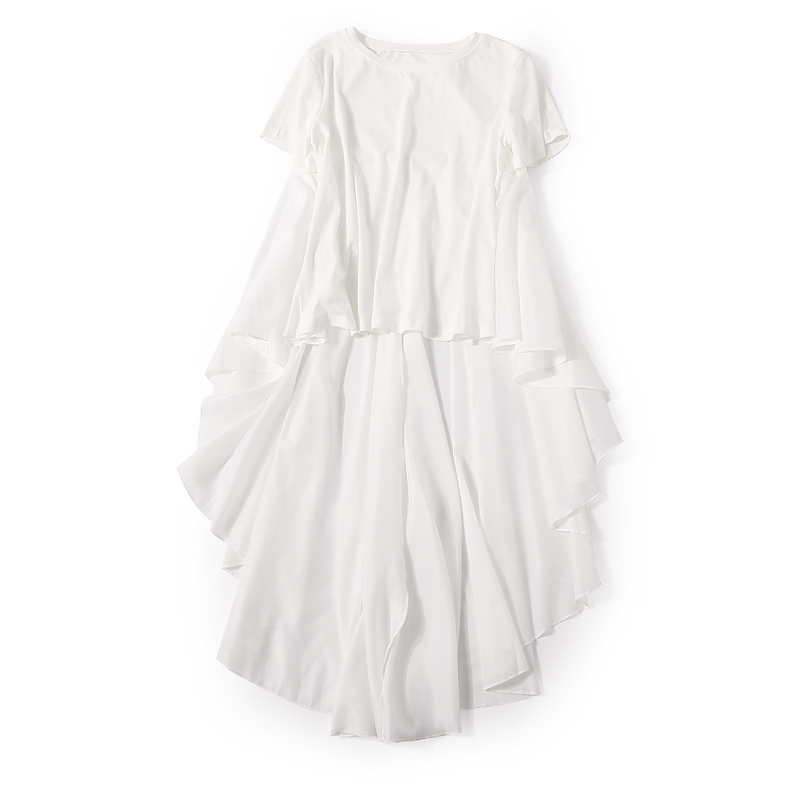 Elegant Round Neck Spliced Pleated Tail Short Sleeve T-Shirt for Women - 2025 Summer Fashion, Casual Chic Style Elegant Round Neck Spliced Pleated Tail Short Sleeve T-Shirt for Women - 2025 Summer Fashion, Casual Chic Style