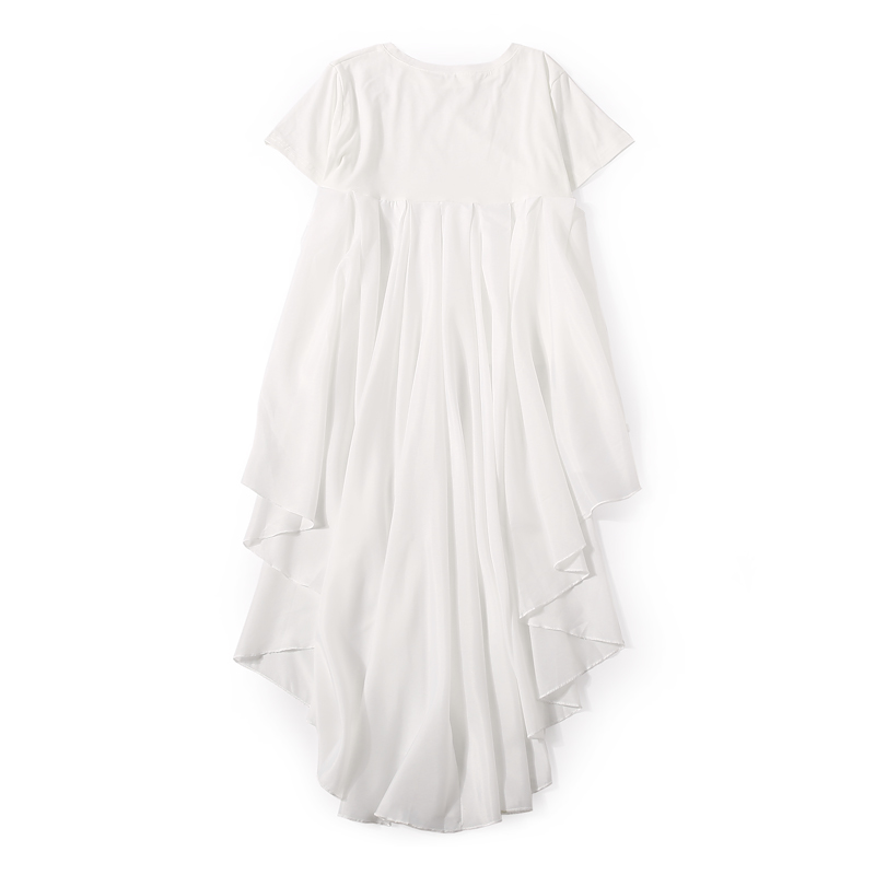 Elegant Round Neck Spliced Pleated Tail Short Sleeve T-Shirt for Women - 2025 Summer Fashion, Casual Chic Style Elegant Round Neck Spliced Pleated Tail Short Sleeve T-Shirt for Women - 2025 Summer Fashion, Casual Chic Style