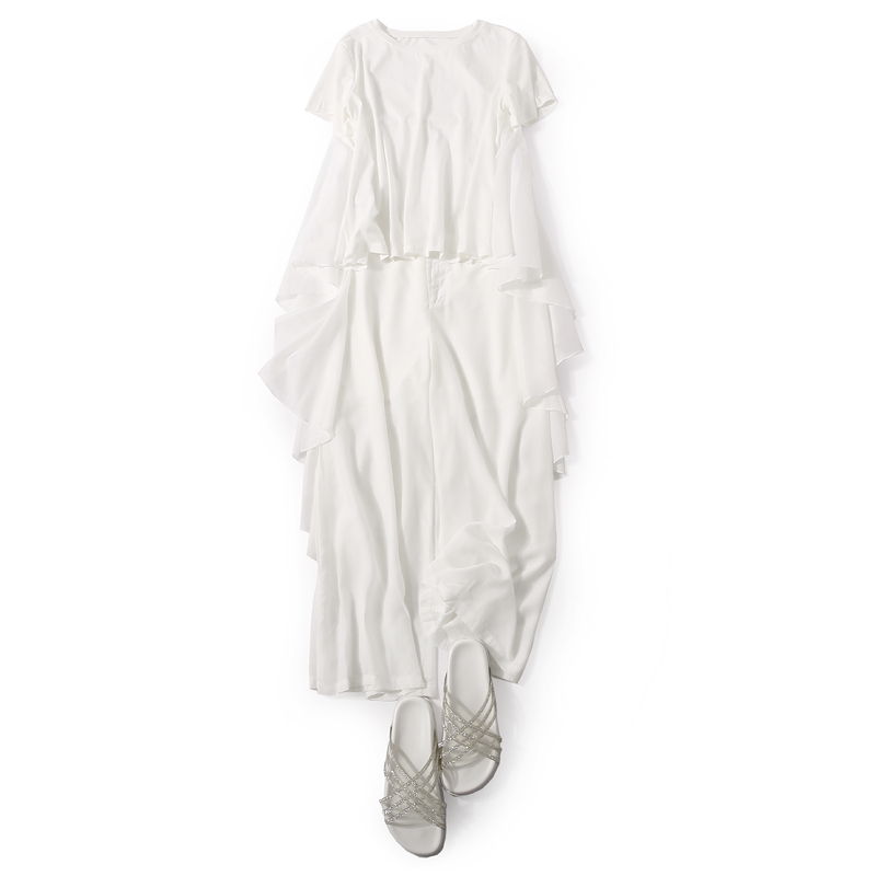 Elegant Round Neck Spliced Pleated Tail Short Sleeve T-Shirt for Women - 2025 Summer Fashion, Casual Chic Style Elegant Round Neck Spliced Pleated Tail Short Sleeve T-Shirt for Women - 2025 Summer Fashion, Casual Chic Style