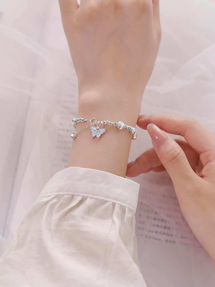Elegant S925 Pure Silver Butterfly Bracelet for Women, High-End Exquisite Bead Design, Perfect for Classy Occasions and Everyday Wear