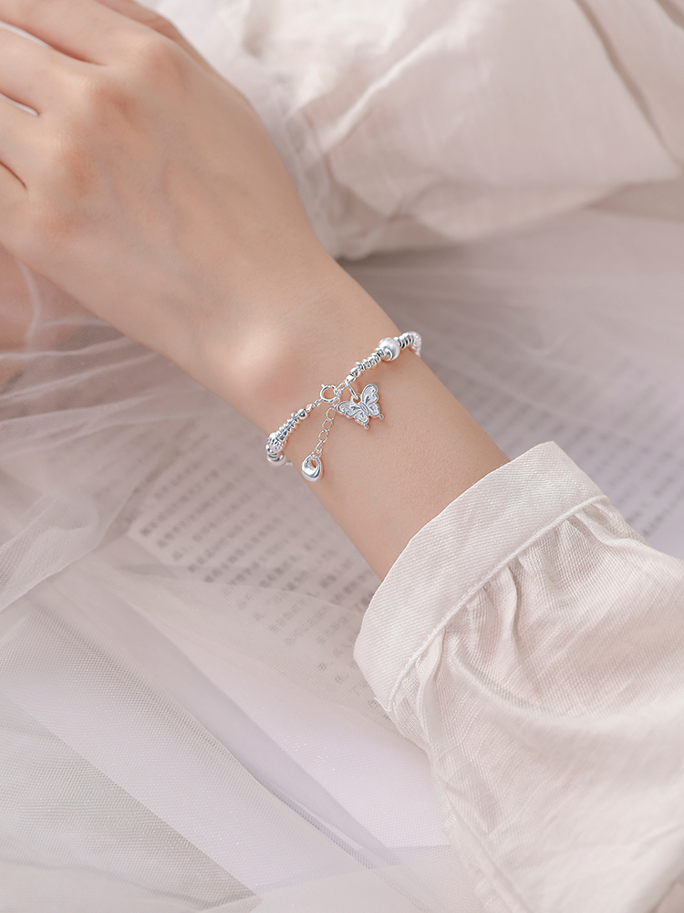 Elegant S925 Pure Silver Butterfly Bracelet for Women, High-End Exquisite Bead Design, Perfect for Classy Occasions and Everyday Wear Elegant S925 Pure Silver Butterfly Bracelet for Women, High-End Exquisite Bead Design, Perfect for Classy Occasions and Everyday Wear