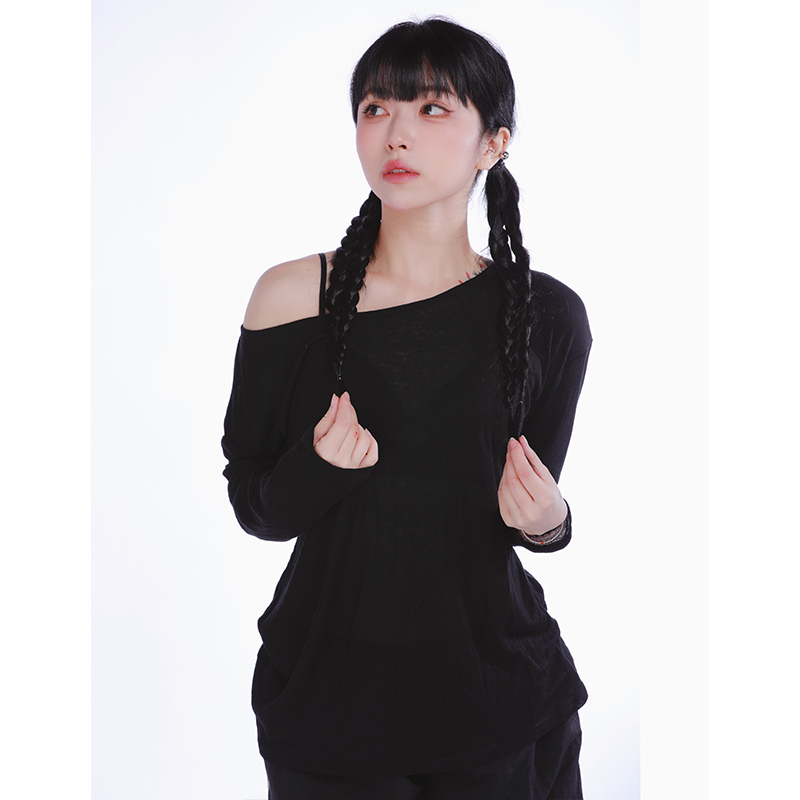 Elegant Sheer Black Long Sleeve Cover-Up Top for Women - Summer Lazy Style Round Neck Dancing Fashion Elegant Sheer Black Long Sleeve Cover-Up Top for Women - Summer Lazy Style Round Neck Dancing Fashion