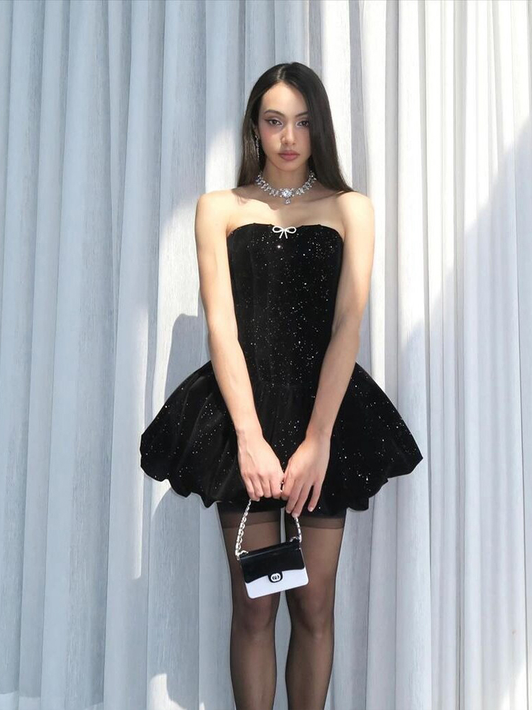 Elegant Shimmering Strapless High-Waisted Cocktail Dress for Women - Eccentric French Style Light Luxury Fashion Elegant Shimmering Strapless High-Waisted Cocktail Dress for Women - Eccentric French Style Light Luxury Fashion