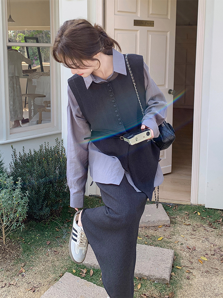 Elegant Three-Piece Set for Women: Spring 2025 Shirt Vest and Skirt Outfit, Trendy High-End Fashion