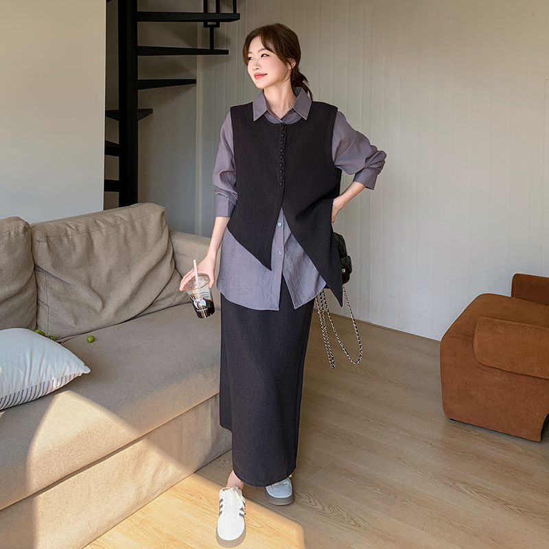 Elegant Three-Piece Set for Women: Spring 2025 Shirt Vest and Skirt Outfit, Trendy High-End Fashion