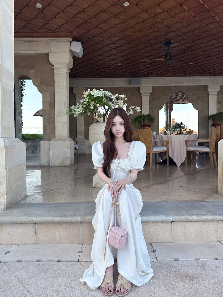 Elegant White Egret Muse High-End Slim Fit Mid-Length Dress for Women - Summer Spliced High Waist Skirt, Chic Fashion Elegant White Egret Muse High-End Slim Fit Mid-Length Dress for Women - Summer Spliced High Waist Skirt, Chic Fashion