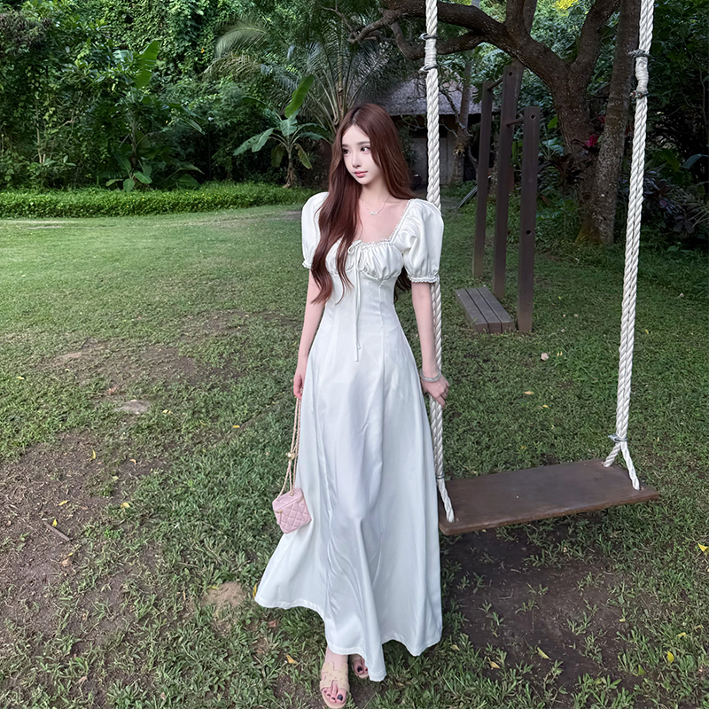 Elegant White Egret Muse High-End Slim Fit Mid-Length Dress for Women - Summer Spliced High Waist Skirt, Chic Fashion Elegant White Egret Muse High-End Slim Fit Mid-Length Dress for Women - Summer Spliced High Waist Skirt, Chic Fashion