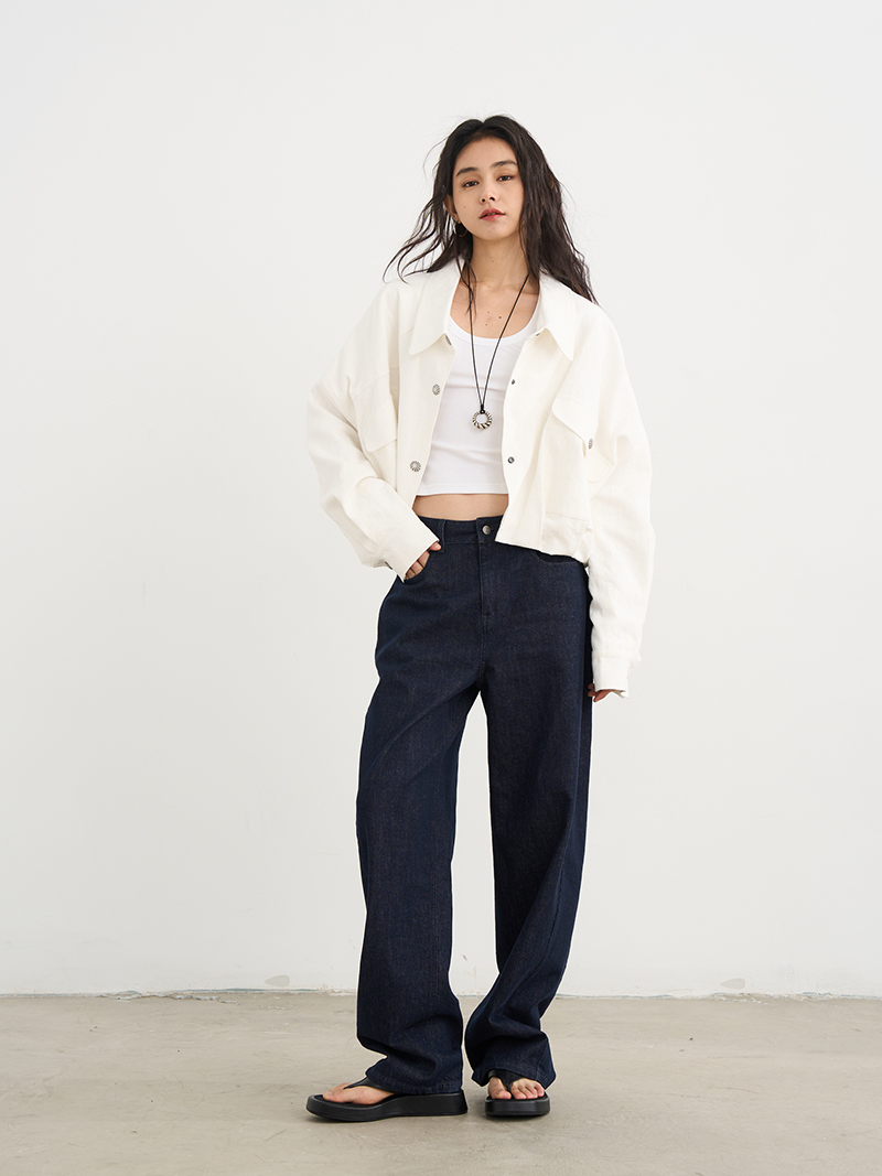 Elegant White Heavy Cotton-Linen Short Jacket for Women - 2025 New Casual Korean Style Versatile Top Elegant White Heavy Cotton-Linen Short Jacket for Women - 2025 New Casual Korean Style Versatile Top