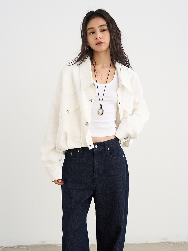 Elegant White Heavy Cotton-Linen Short Jacket for Women - 2025 New Casual Korean Style Versatile Top Elegant White Heavy Cotton-Linen Short Jacket for Women - 2025 New Casual Korean Style Versatile Top